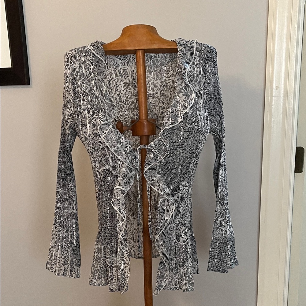 Dressbarn Black and White Ruffled Blouse